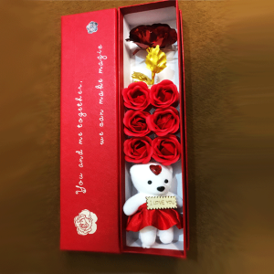 Premium Gift Box with 24k Gold plated Rose Small Teddy Bear & Fragrance Blossom Roses Valentines Day Gift Birthday Gift Anniversary Gift