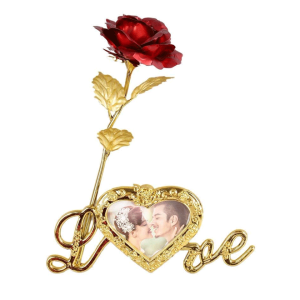 24K Gold Plated Rose With Love Photo Frame Stand Valentines Day Anniversary Birthday Wedding Gift