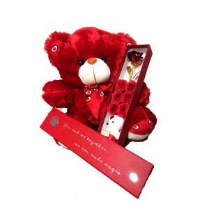 1.6 Feet Teddy Bear with Premium Gift Box with 24k Gold plated Rose Small Teddy Bear & Fragrance Blossom Roses Valentines Day Gift Birthday Gift Anniversary Gift