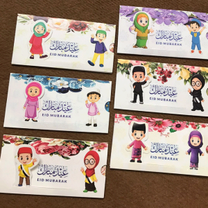 Sliding Cartoon Character Eidi Envelopes Movable Eidi Tuck Card Eidi Envelopes for Kids - Pack of 6