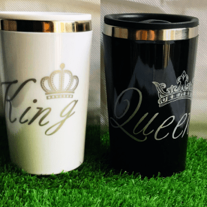King & Queen Stainless Steel Glass Pair With Air Tight Lid 450ml 16oz