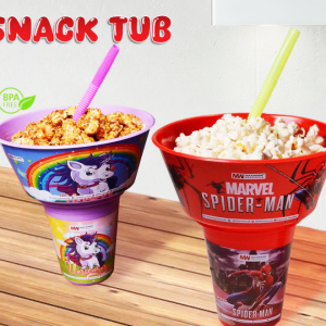 2 in 1 Snack Tub with Straw Glass For Kids Frozen Barbie Unicorn Encanto Roblox Characters For Kids