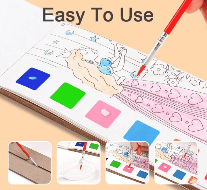 Kids Portable Watercolour Painting Book Paint With Water Brush Picture Colouring Drawing Book With Brush - Image 4