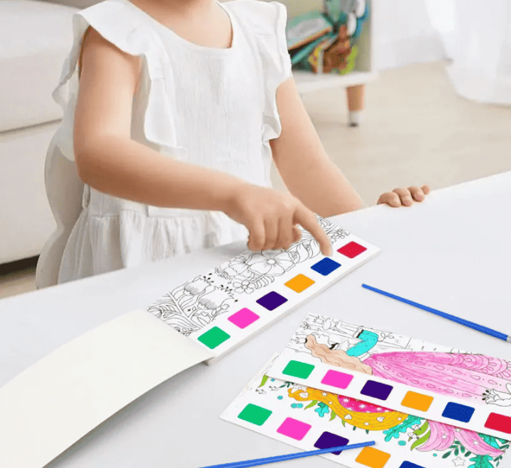 Kids Portable Watercolour Painting Book Paint With Water Brush Picture Colouring Drawing Book With Brush - Image 2