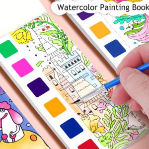 Kids Portable Watercolour Painting Book Paint With Water Brush Picture Colouring Drawing Book With Brush