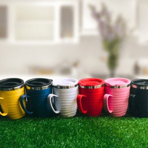 400ML Stainless Steel Coffee Mugs With Air Tight Lid - Matte Finish Textured Design